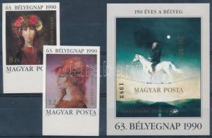 1990 Bélyegnap (63.) Festmény ívszéli vágott sor és vágott blokk (10.500)