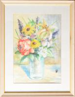 Tiszttartó Edit: Virágcsendélet. Akvarell, papír, jjl: TE. 36,5x25,5 cm, keretben, üvegezett, jó áll...