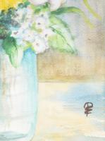 Tiszttartó Edit: Virágcsendélet. Akvarell, papír, jjl: TE. 36,5x25,5 cm, keretben, üvegezett, jó áll...