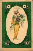 Lady with flowers. B.K.W.I. 134-1. s: August Patek (EK)