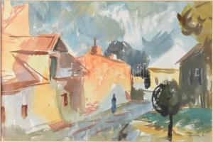 Tamás Ervin (1922-1996): Utcarészlet. akvarell, papír, jjl.: Tamás E. 28,5x43 cm, keretben, üvegezett, jó állapotú.