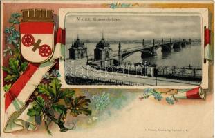 Mainz, Strassenbrücke / bridge. L. Klement Kunstverlag Art Nouveau, floral, Emb. litho frame with coat of arms (pinholes)