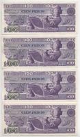 Mexikó 1981. 100P (4x) közeli sorszámokkal T:AU sarokhajlás
Mexico 1981. 100 Pesos (4x) close seria...