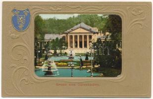 1901 Wiesbaden, Art Nouveau, floral, Emb. litho frame with coat of arms (EK)