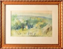 Szalóky Sándor (1921-1978): Tájkép. akvarell, papír, jjl: Szalóky. 28,5x45,5 cm, keretben, üvegezett...