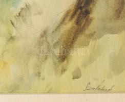 Szalóky Sándor (1921-1978): Tájkép. akvarell, papír, jjl: Szalóky. 28,5x45,5 cm, keretben, üvegezett...