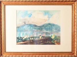 Bér Rudolf (1924-2004): Dombos tájkép. gouache, papír, jjl.: BÉR 51. 36x45 cm, keretben, üvegezett, ...