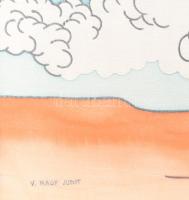 V. Nagy Judit: Partot érés. monotípia, selyem, jbl.: V. Nagy Judit. 49x90 cm, keretben, jó állapotú