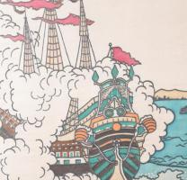 V. Nagy Judit: Partot érés. monotípia, selyem, jbl.: V. Nagy Judit. 49x90 cm, keretben, jó állapotú