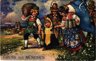 1914 Gruss aus München / beer advertisement. Ottmar Zieher (EK)