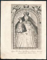 1836 Dorneck, Joseph (működött Bécsben, az 1820-1830-as években): A pozsonyi Mária-kegykép (Effigies B. Mariae Virg. Posonii in Ecclesia Supraviam profundam infra Montem Calvar). Rézmetszet, papír, jelzett a metszeten, 18x11 cm. [In: Jordánszky Elek: Magyar országban 's az ahoz tartozó részekben lévő Bóldogságos Szűz Mária kegyelem' képeinek rövid leírása. Pozsony, 1836.]