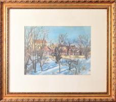 Duray Tibor (1912 - 1988): Falurészlet. tempera, papír, jjl.: Duray T. 1954. 29x40 cm, keretben, üve...