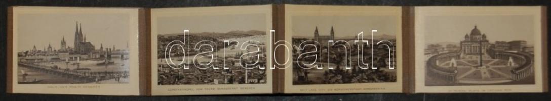 cca 1900 12 lapos Litho leporello európai városképekkel, hátán reklám / Litho leporello with 12 Euro...