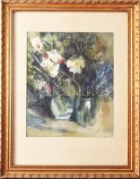 Szalóky Sándor (1921-1978): Virágcsendélet. akvarell, papír, jjl.: Szalóky S. 47x37 cm, keretben, üv...