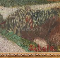 Scholz Erik (1926-1995): Falurészlet. olaj, farost, jjl: Scholz. 50x60 cm, keretben, jó állapotú