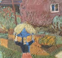 Scholz Erik (1926-1995): Falurészlet. olaj, farost, jjl: Scholz. 50x60 cm, keretben, jó állapotú