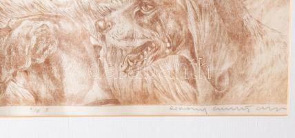 Rádóczy Gyarmathy Gábor (1943-): Falkavadászat V. rézkarc, papír, Jjl.: Rádóczy Gyarmathy G. A/E 3. ...