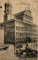 1914 Augsburg, Rathaus mit Augustusbrunnen / town hall, fountain, tram (fl)