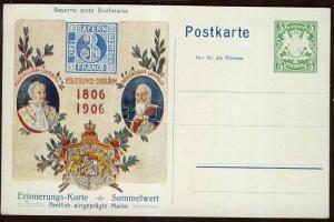 Maximilian I Joseph of Bavaria and Luitpold, Prince Regent of Bavaria, Bavarian anniversary card, Bavarian jubilee exhibition advertisement on the backside Ga.