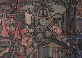 Ismeretlen művész: Budapest jelképei és látványosságai. Vászonkép, gépi. 65x57 cm, keretben, jó álla...