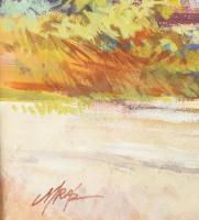 Mráz János (1950-): Folyópart farakással. Olaj, farost, Jbl.: Mráz. 44x60 cm, keretben, jó állapotú