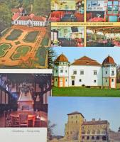 Kb. 130 db MODERN történelmi magyar képeslap és képeslapfüzet, különböző méretben: várak, kastélyok, templomok, fürdők / Cca. 130 modern historical Hungarian postcards in mixed size: castles, churches, baths