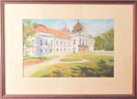 Harsányi Zsuzsanna: Gödöllői kastély. Pasztell, papír. Jjl: Harsányi 2004. 31,5x49 cm, keretben, üve...