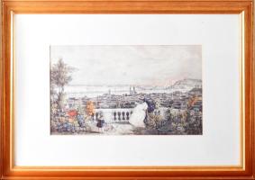 Budapest látképe. Nyomat, 29x46 cm, keretben, üvegezett, jó állapotú. dekoratív