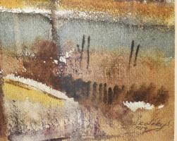 Szalóky Sándor (1921-1978): Piros ruhás nő kapuban. Akvarell, papír. Jjl.: Szalóky S. 1959. 29x45,5 ...