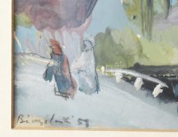 Bényi László (1909-2004): Ökrös szekér. Tempera, papír, jbl.: Bényi László 59. 18,5x28 cm, keretben,...