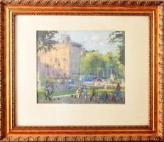 Ruzicskay György (1896-1993): Kodály körönd. Pasztell, papír, jjl.: Ruzicskay. 25,5x32 cm, keretben,...