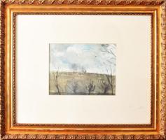 Göldner Tibor (1929-2013): Vihar a mezőn. Akvarell, papír, Jbf.: Göldner T. 958. 18,5x24 cm, keretbe...