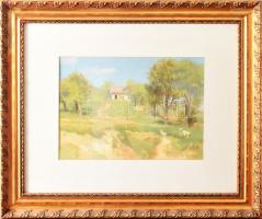 Bényi László (1909-2004): Tanya kecskegidákkal. Tempera, papír, jjl.: Bényi László 1957. 24x33 cm, k...