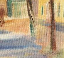 Kristófi János (1925-): Utcarészlet. Olaj, farost, Jjl.: Kristófi. 37x50 cm, keretben, kis sérülésse...