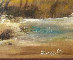 Koncz Eta (?-2016): Vihar előtti csend. Olaj, farostra kasírozott vászon. JJl.: Koncz Eta. 50x60 cm,...