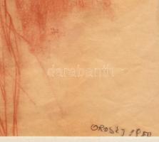 Orosz János (1932-2019): Balerinák. Vörös kréta, papír, Jjl.: Orosz J 1950. 42x29 cm, keretben, üveg...