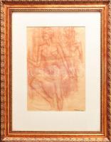 Orosz János (1932-2019): Balerinák. Vörös kréta, papír, Jjl.: Orosz J 1950. 42x29 cm, keretben, üveg...