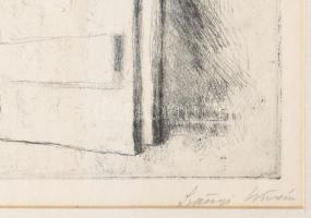Szőnyi István (1894-1960): Istállóban. Rézkarc, papír. Jjl.: Szőnyi István. 29,5x38,5 cm, keretben, ...