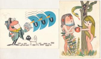 5 db MODERN magyar propaganda képeslap: OTP devizák és valuták és takarékosság