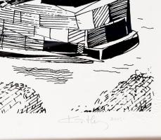 Olvashatatlan jelzéssel: Budapest "Dunapart". Szitanyomat, papír, 41x28 cm, keretben, üveg...