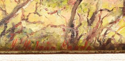 H. Molnár Magda (1935-): Koratavasz (Alsóörs). Olaj, kartonra kasírozott vászon, jjl.: H. Molnár Mag...