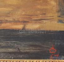 Ősz Dénes (1915-1980): Kikötő. olaj, farost, jjl: Ősz. 60x80 cm, keretezett, keret jó állapotú, tisz...