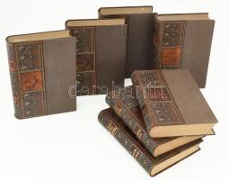 Tolnai Világlexikona 1-7. köt. Bp., 1912-1916., Magyar Kereskedelmi Közlöny. Egy kötet hiánnyal. Kiadói szecessziós aranyozott félbőr-kötés, fémplakettekkel díszített elülső táblákkal, kisebb hibákkal, a borítón kis foltok, kopásnyomokkal, apró sérülések, de ezektől eltekintve jó állapotban.