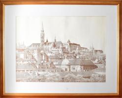 Mátyás templom nyomat. papír, nyomat, 59x78 cm, keretezett, kereten kis sérülés, üvegezett