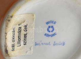 Witeg Kőporc narancs-sárga színezésű váza és bobonier. Jelzett, h: 15,5 cm, m: 27,5 cm