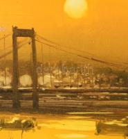 Bánfalvi Ákos (1943-): Aranyhíd a Duna fölött. Olaj, farost, jjl: Bánfalvi 2002. 70x100 cm, bal fels...