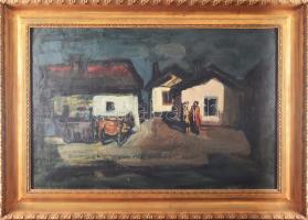 Bótos Sándor (1921 - 1997): Falusi utca. Olaj, vászon, jelzés nélkül. 50x 75 cm, keretezett, jó állapotú.