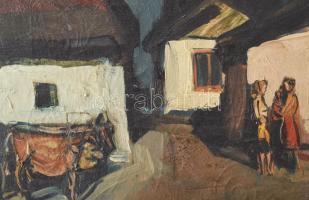 Bótos Sándor (1921 - 1997): Falusi utca. Olaj, vászon, jelzés nélkül. 50x 75 cm, keretezett, jó álla...