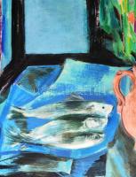 Bartha László (1902-1958): Halas csendélet. Olaj, karton, jjl: Bartha László 1958. 70x50 cm, keretez...