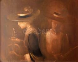Vinczellér Imre (1953-): Koncert előtt. Olaj, vászon, jjl.: Vinczellér Imre 92. 80x100 cm, keretezet...